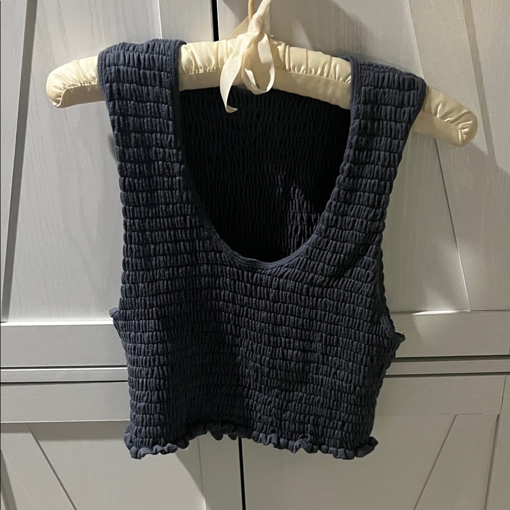 Wilfred Dark Blue Smocked Crop Top